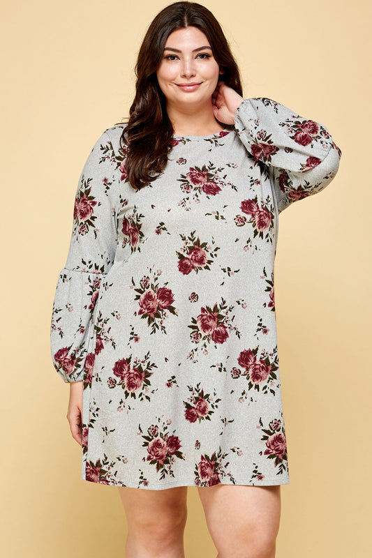 PLUS SIZE COZY FLORAL SWEATER DRESS
