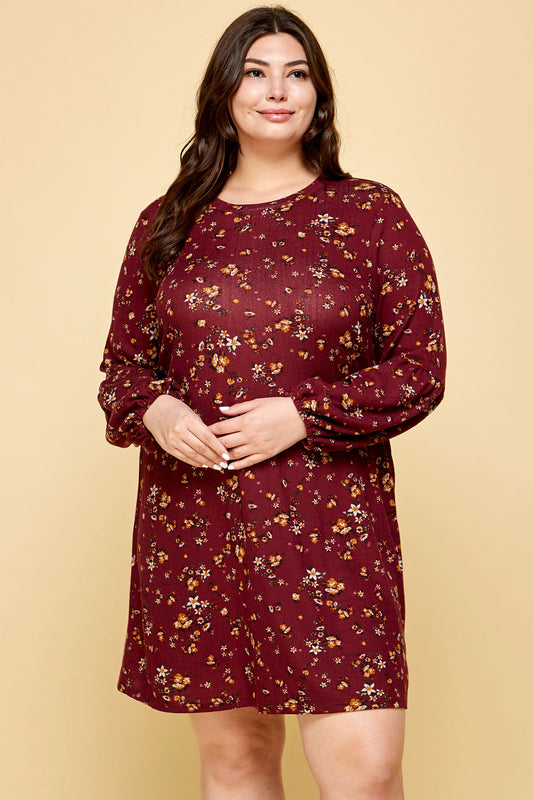 PLUS SIZE COZY FLORAL SWEATER DRESS