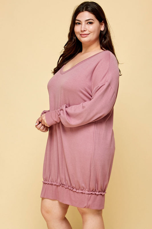 PLUS SIZE FRENCH TERRY SWEATER DRESS IN PINK