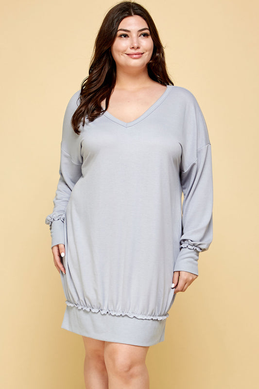 PLUS SIZE FRENCH TERRY SWEATER DRESS IN BLUE