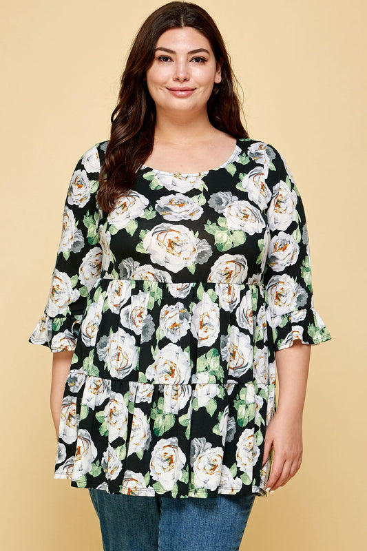 PLUS SIZE QUARTER SLEEVE TUNIC TOP