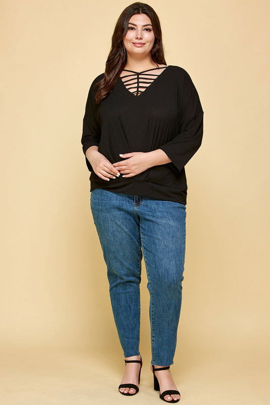 PLUS SIZE CUTOUT TOP IN BLACK