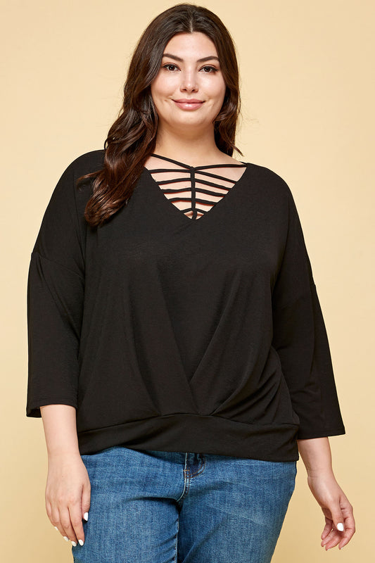 PLUS SIZE CUTOUT TOP IN BLACK