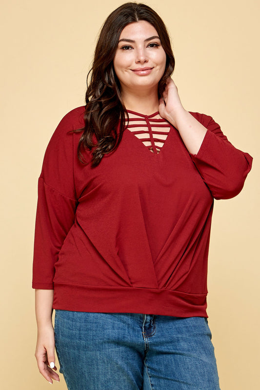 PLUS SIZE CUTOUT TOP IN RED