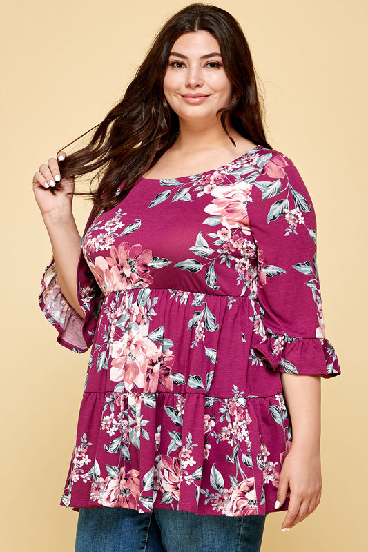PLUS SIZE QUARTER SLEEVE TUNIC TOP