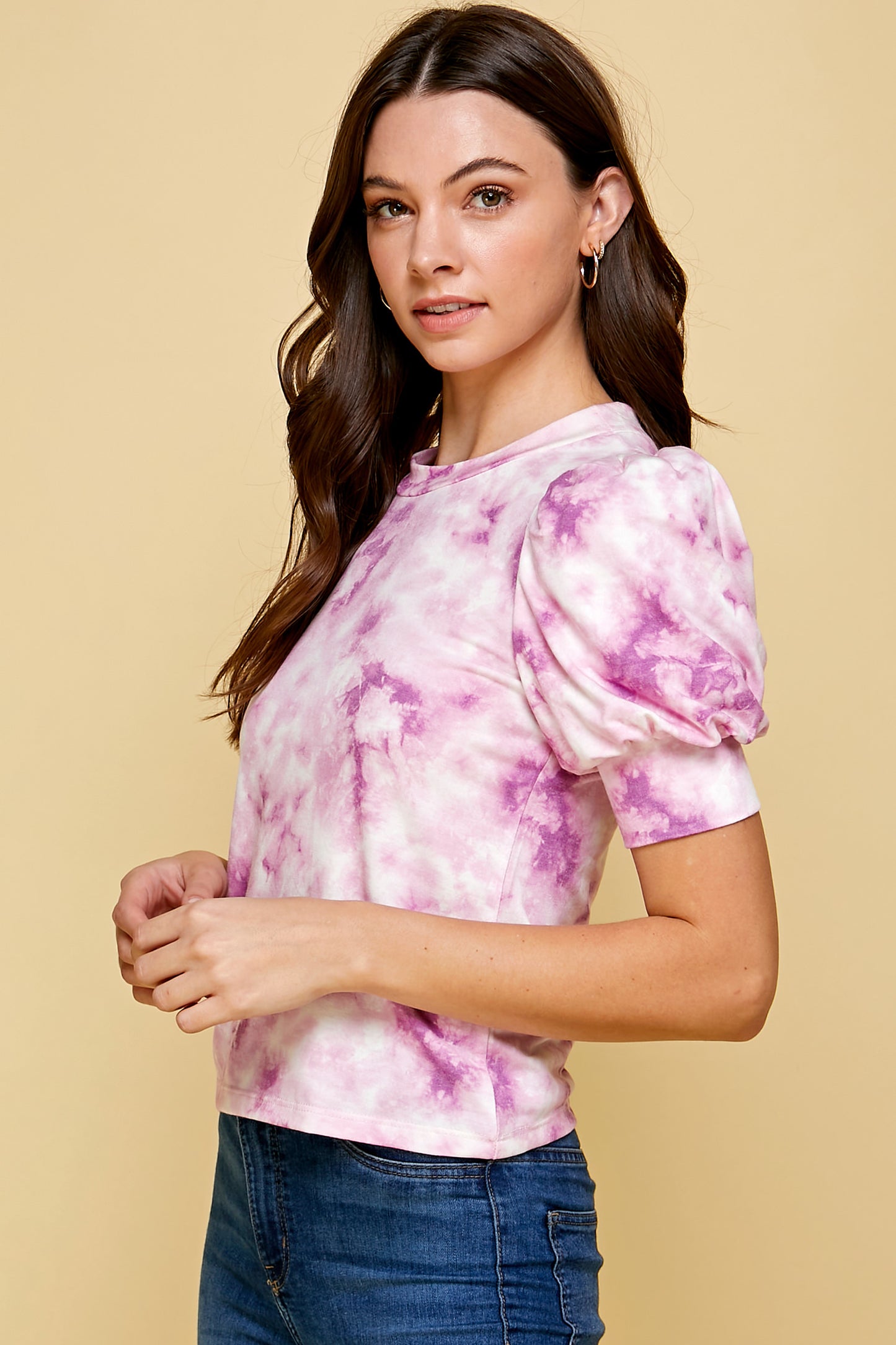 PINK TIE DYE SHIRT WITH PUFFED SLEEVE