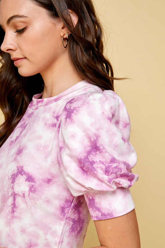 PINK TIE DYE SHIRT WITH PUFFED SLEEVE