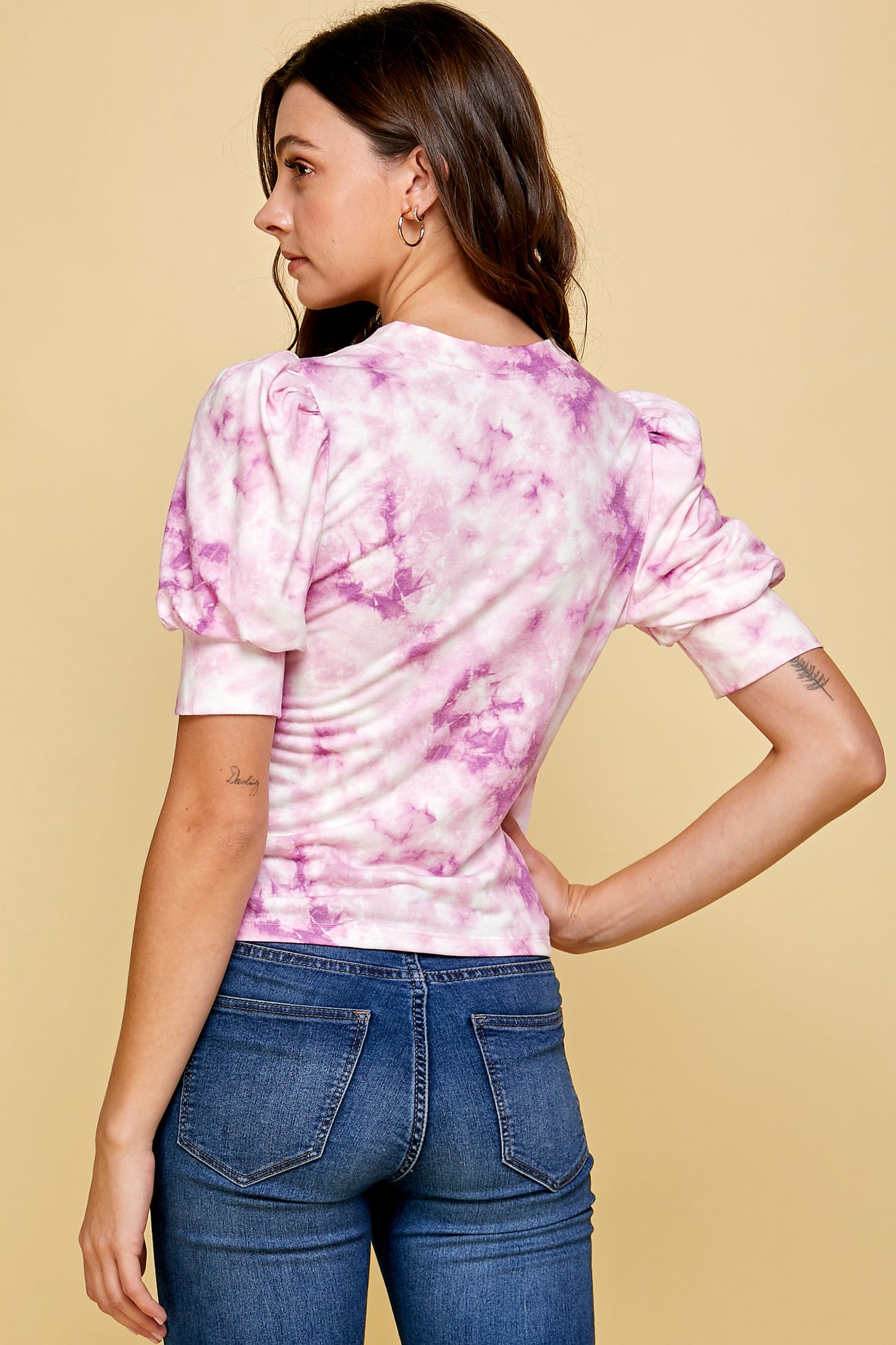 PINK TIE DYE SHIRT WITH PUFFED SLEEVE