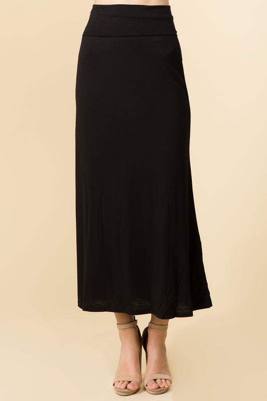 HIGH FOLDED WAIST BASIC MAXI SKIRT