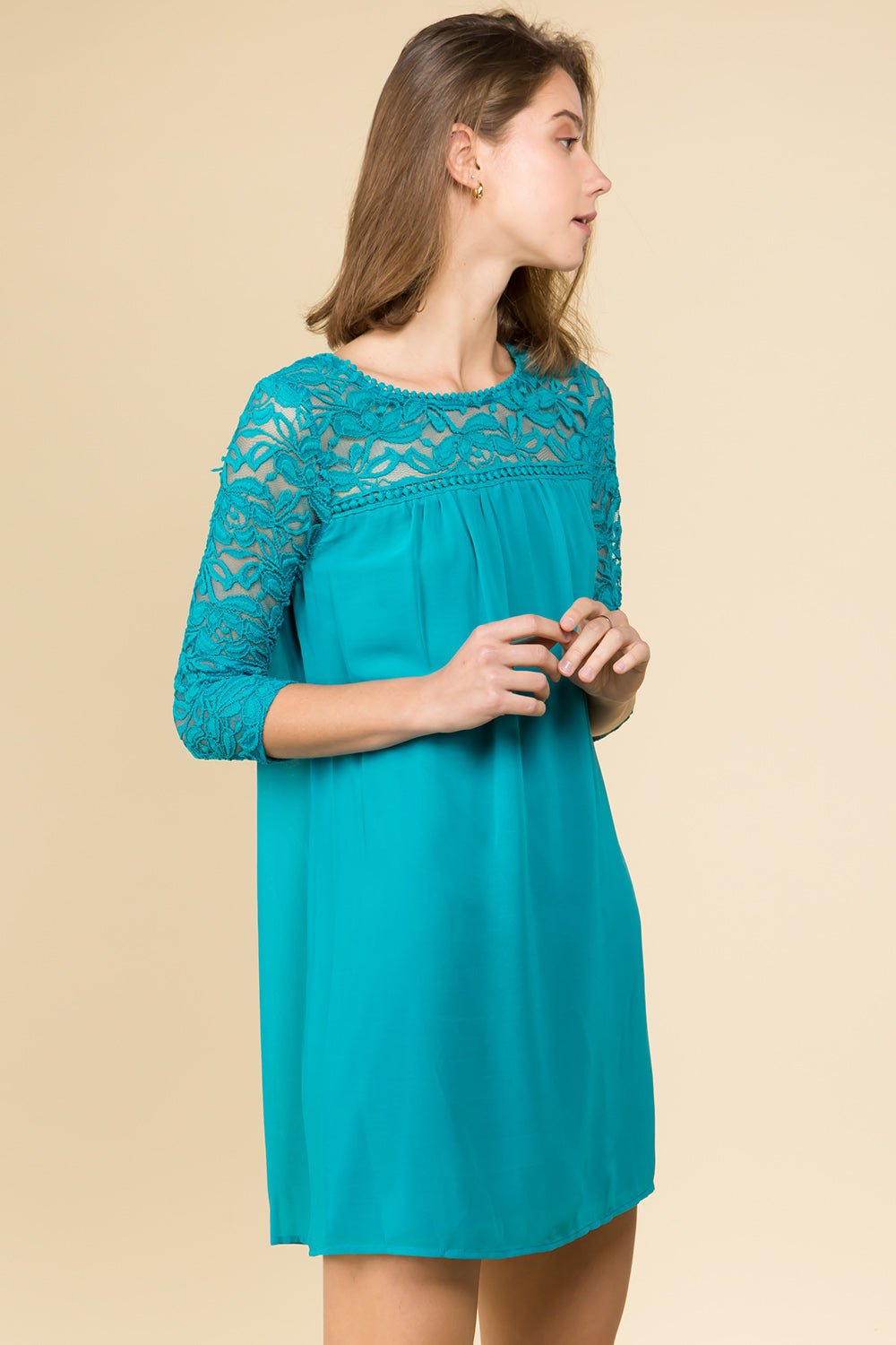 TEAL BABYDOLL DRESS WITH LACE TRIM