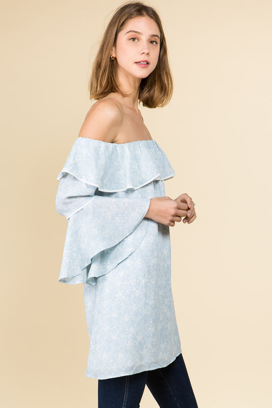 OFF SHOULDER RUFFLE TOP WITH BELL SLEEVES