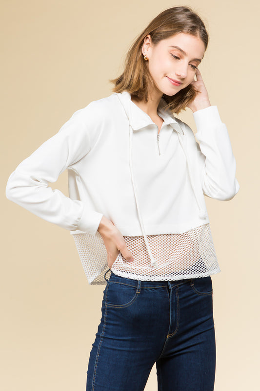 WHITE MESH SWEATSHIRT