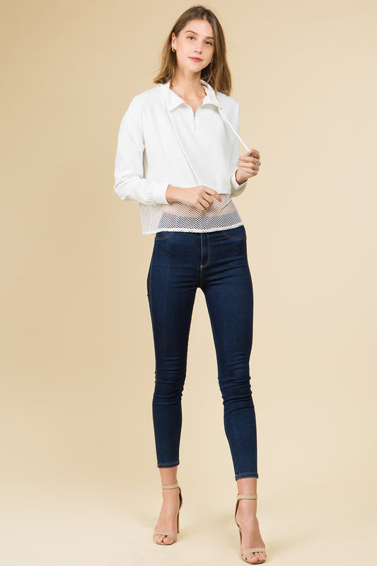 WHITE MESH SWEATSHIRT