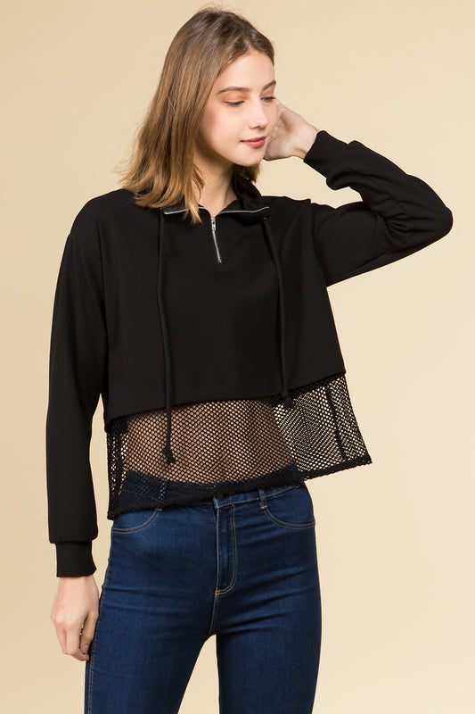 BLACK MESH SWEATSHIRT