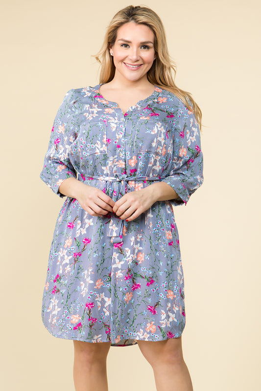 PLUS SIZE SHORT SLEEVE FLORAL DRESS